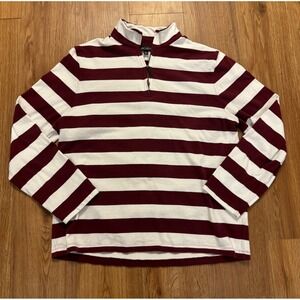 J.Crew Mercantile Mens XL Striped Quarter Zip Pullover Burgundy White J8366